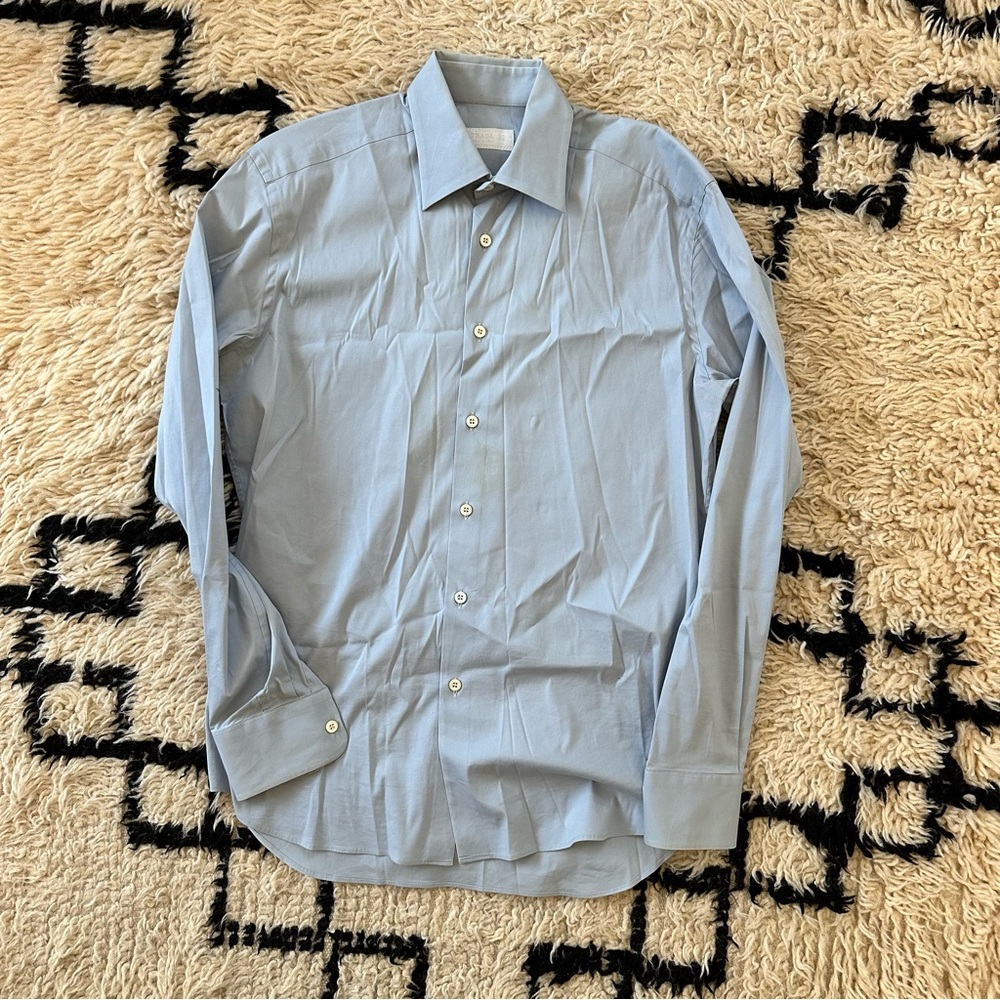 Prada Men’s Blue Dress Shirt, 15 Neck, 38 Length